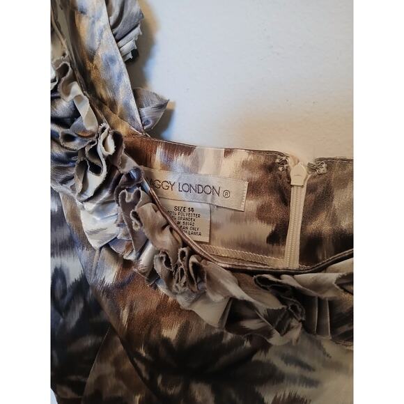 Maggy London Size 14 Ruffled Straps Sleeveless Sexy Cocktail Dress Silky Gray Lg - Picture 3 of 4